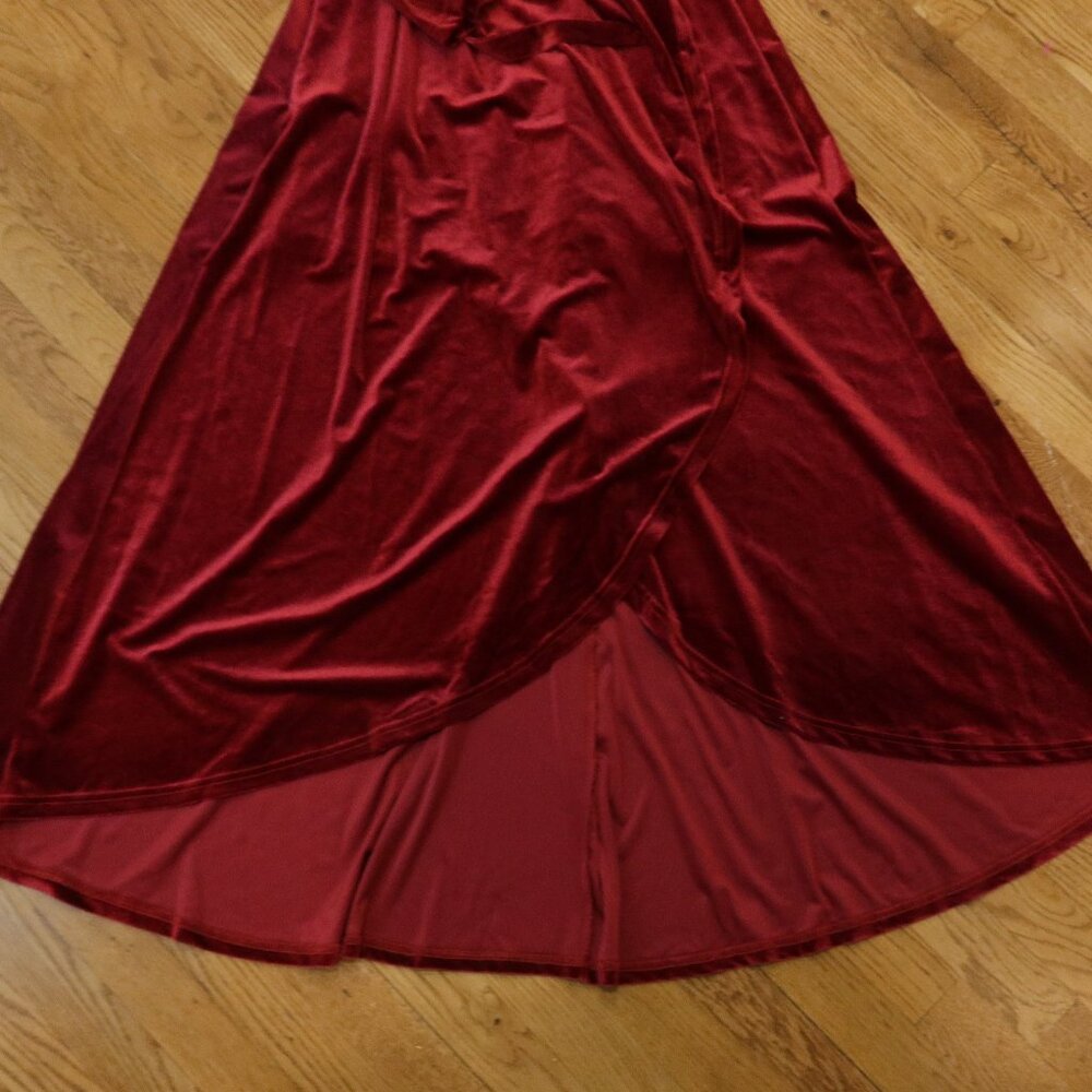 SHEIN red velvet velour maxi dress wrap asymmetric belted L holiday party event - Picture 4 of 12